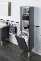 Шкаф пенал Vitra Sento 40 L 60856 подвесной с бельевое корзиной Антрацит матовый МДФ / ЛДСП