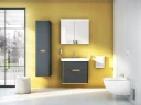 Шкаф пенал Vitra Sento 40 L 60856 подвесной с бельевое корзиной Антрацит матовый МДФ / ЛДСП