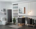 Шкаф пенал Vitra Sento 40 L 60856 подвесной с бельевое корзиной Антрацит матовый МДФ / ЛДСП