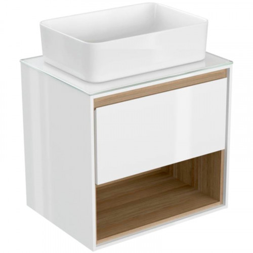 Тумба под раковину Cersanit Louna 60 SP-SZ-LOU60-BL/Wh подвесная Белый глянец дуб Эврика МДФ / ЛДСП, стекло