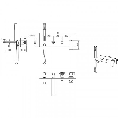 Смеситель для ванны Boheme Qubic 474-2-MW Белый матовый латунь встраиваемый