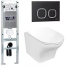 Комплект унитаза с инсталляцией WeltWasser AMBERG 350 ST + ODENBACH 004 GL-WT + AMBERG RD-BL 10000006563 цвет Белый глянцевый с сиденьем Микролифт и клавишей смыва цвет Черный