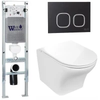 Комплект унитаза с инсталляцией WeltWasser AMBERG 350 ST + ODENBACH 004 GL-WT + AMBERG RD-BL 10000006563 цвет Белый глянцевый с сиденьем Микролифт и клавишей смыва цвет Черный