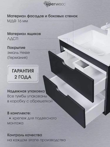 Тумба под раковину Uperwood Modul 65 2930205151 подвесная цвет Черный матовый