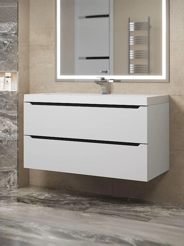 Тумба с раковиной Uperwood Tanos 100 29111020233 подвесная цвет Белый матовый Графит матовый