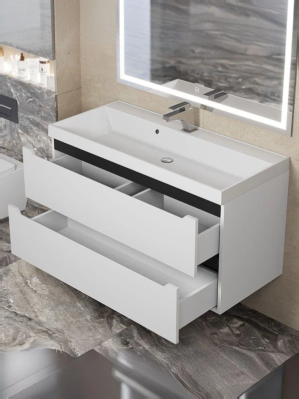 Тумба с раковиной Uperwood Tanos 100 29111020233 подвесная цвет Белый матовый Графит матовый
