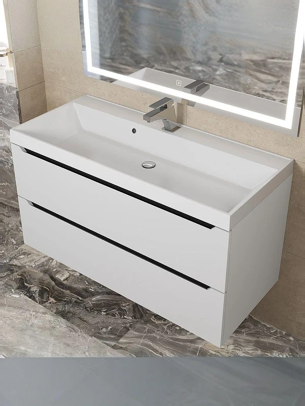 Тумба с раковиной Uperwood Tanos 100 29111020233 подвесная цвет Белый матовый Графит матовый