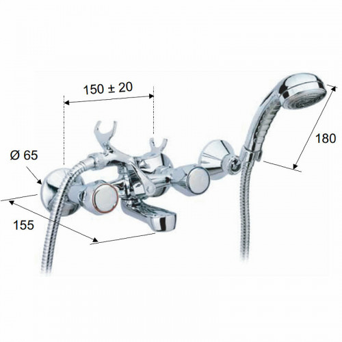 Смеситель для ванны Remer 1000-2000 02Y Хром латунь на стену