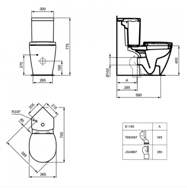 Унитаз компакт Ideal Standard Connect Space E119501 без бачка и сиденья фарфор напольный