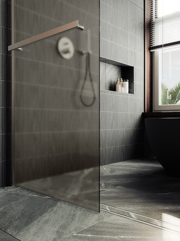 Душевая перегородка Maybah Glass MGD-710-5ш 1090x1950 в широком профиле Хром матовый стекло бронзовое матовое