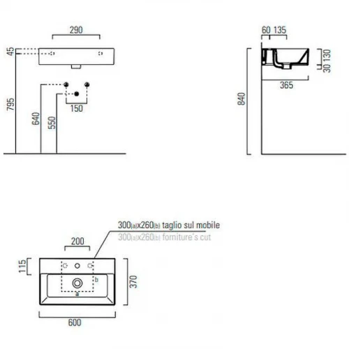 Раковина GSI Kube X 60 9454011 Белая фаянс подвесная, накладная