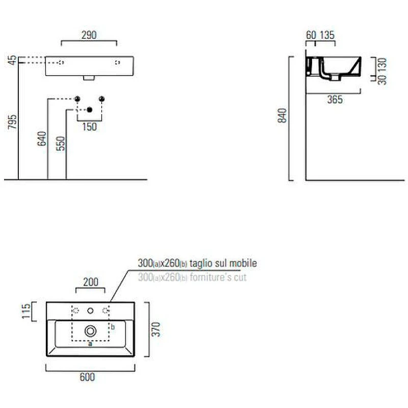Раковина GSI Kube X 60 9454011 Белая фаянс подвесная, накладная