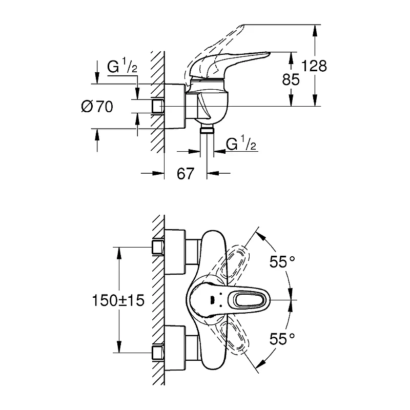 Смеситель для душа Grohe Eurostyle 33590003 Хром латунь на стену