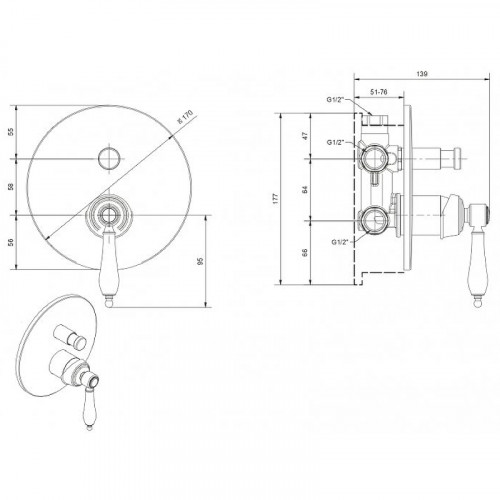Смеситель для душа Cezares Aphrodite APHRODITE-VDIM2-03/24-Bi Золото 24 карат латунь встраиваемый