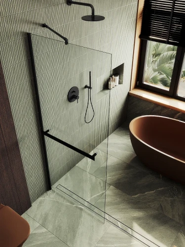 Душевая перегородка Maybah Glass MGD-732-6ш 890x1950 в широком профиле Черный стекло прозрачное