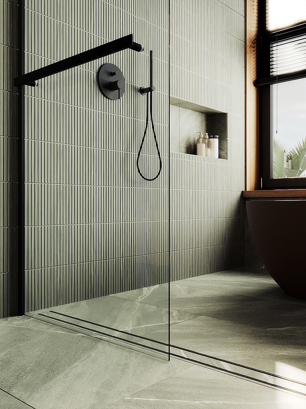 Душевая перегородка Maybah Glass MGD-732-6ш 890x1950 в широком профиле Черный стекло прозрачное