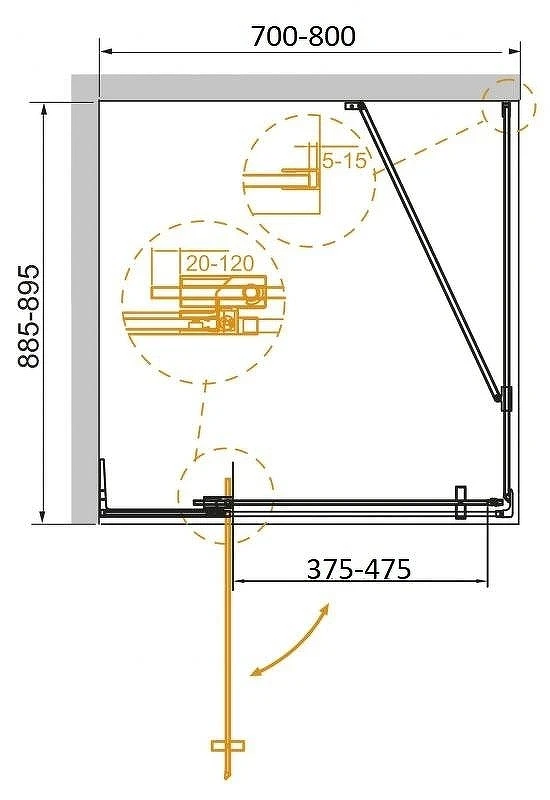 Душевой уголок Cezares Slider 80x90 SLIDER-AH-1-90-70/80-GRIGIO-BORO профиль цвет Брашированное золото стекло серое