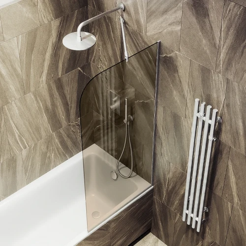 Шторка на ванну Maybah Glass MGV-127-5у 340x1400 в узком профиле Хром матовый стекло бронзовое
