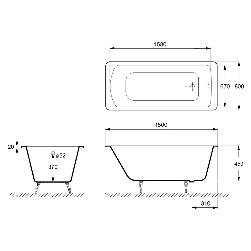 Чугунная ванна Delice Prestige 180x80 DLR230623-AS без отверстий под ручки с антискользящим покрытием