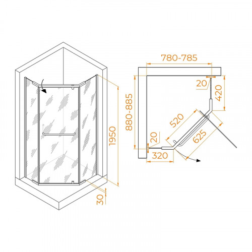Душевой уголок RGW Passage PA-091B 90x80 35089189-14 профиль Черный стекло прозрачное