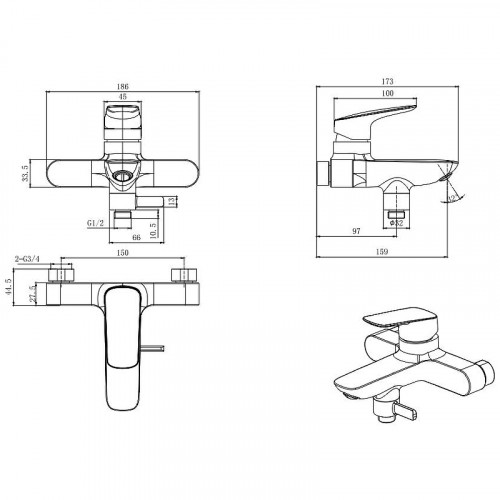 Смеситель для ванны Aquatek Вега AQ1040CR Хром латунь на стену