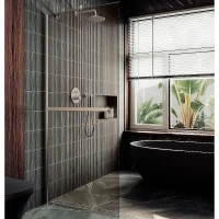 Душевая перегородка Maybah Glass MGD-1459-5ш 990х1950 в широком профиле с полотенцедержателем Хром матовый стекло бронзовое