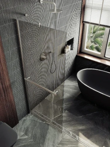 Душевая перегородка Maybah Glass MGD-1459-5ш 990х1950 в широком профиле с полотенцедержателем Хром матовый стекло бронзовое
