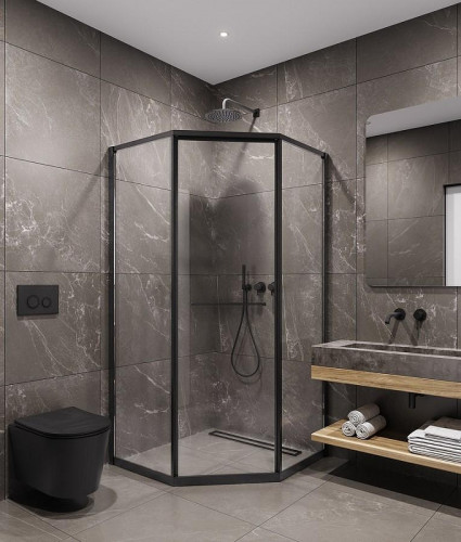 Душевой уголок Timo TTSS-100/03C-8L 1000x1000x2000 T35L раздвижной профиль Черный стекло прозрачное