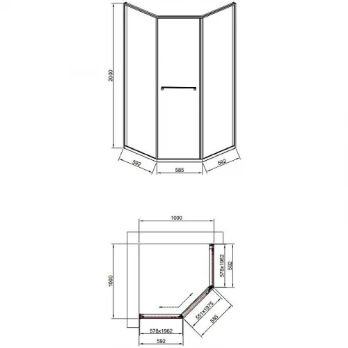 Душевой уголок Timo TTSS-100/03C-8L 1000x1000x2000 T35L раздвижной профиль Черный стекло прозрачное