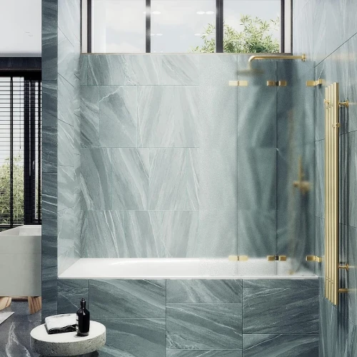 Шторка для ванны Maybah Glass MGV-581-3 750х1400 складная 3 секции Золото стекло сатиновое
