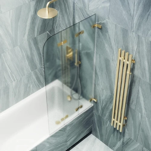 Шторка для ванны Maybah Glass MGV-581-3 750х1400 складная 3 секции Золото стекло сатиновое