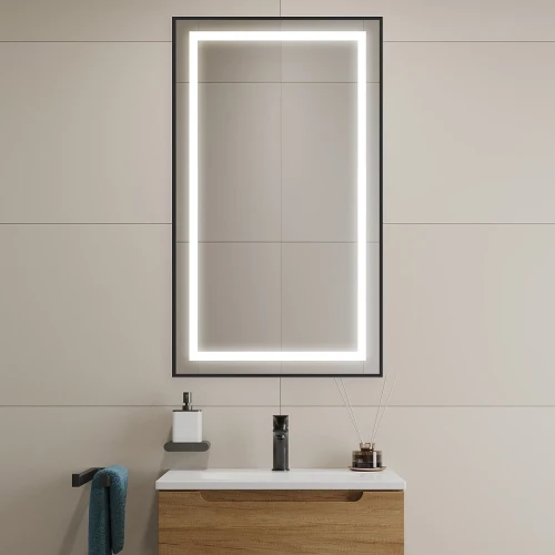 Зеркало BelBagno Kraft 50 SPC-KRAFT-500-900-SENS-NERO с подсветкой Черное с сенсорным выключателем стекло