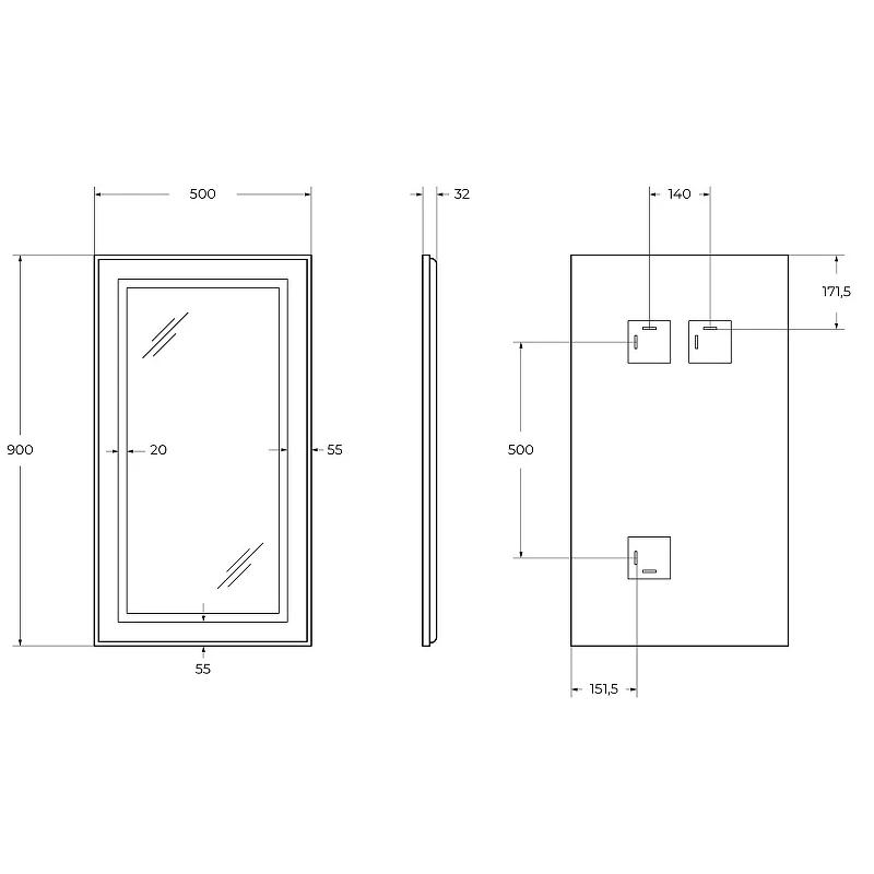 Зеркало BelBagno Kraft 50 SPC-KRAFT-500-900-SENS-NERO с подсветкой Черное с сенсорным выключателем стекло