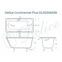 Чугунная ванна Delice Continental Plus 150x70 DLR230633R с отверстиями под ручки без антискользящего покрытия