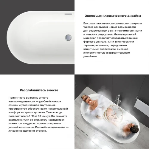 Акриловая ванна Wellsee Chic Riviera 149х78 236801002 цвет Белый глянцевый
