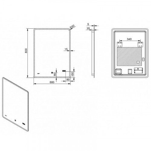 Зеркало Esbano 60 ESMI2073HDS с подсветкой с сенсорным выключателем с подогревом и часами стекло