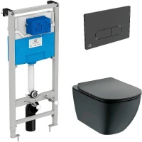 Унитаз с инсталляцией Ideal Standard Tesi Aqua Blade T3868V3/115A6 с сиденьем Микролифт и Черной матовой клавишей смыва