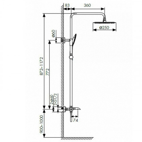 Душевая система Kaiser Nove 06182 с термостатом Хром латунь на стену