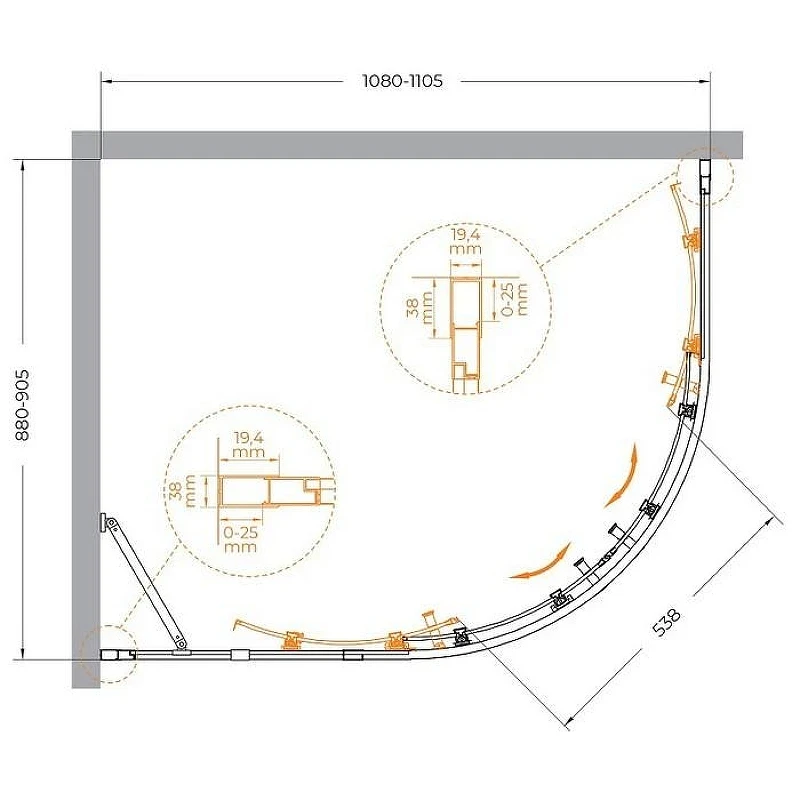 Душевой уголок Cezares Molveno 110x90 MOLVENO-RH-2-110/90-C-GM-IV профиль Оружейная сталь стекло прозрачное