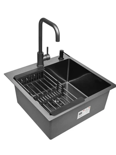 Кухонная мойка Wisent 50 WGS35050B/W02-114B/W405B/W302644B/W4998-4-U со смесителем цвет Графит