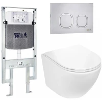 Комплект унитаза с инсталляцией WeltWasser AMBERG 497 ST + MERZBACH 043 GL-WT + AMBERG RD-MT CR 10000011294 цвет Белый глянцевый с сиденьем Микролифт и клавишей смыва цвет Хром матовый
