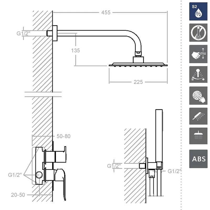 Душевая система Ramonsoler New Fly K5715021NM Черная матовая