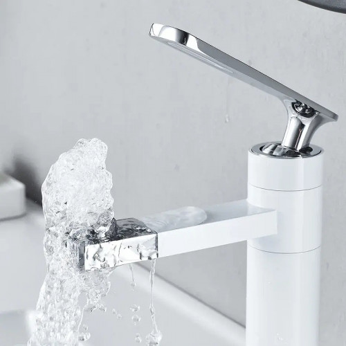 Смеситель для раковины Shevanik S6601F цвет Белый Хром