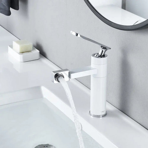 Смеситель для раковины Shevanik S6601F цвет Белый Хром