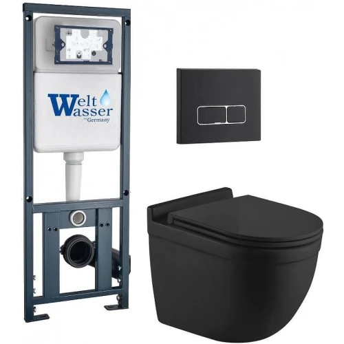 Комплект унитаза с инсталляцией WeltWasser MARBERG 410 + HEIMBACH 043 MT-BL + MAR 410 SE MT-BL 10000012251 цвет Черный матовый с сиденьем Микролифт и клавишей смыва цвет Черный матовый