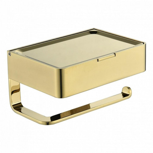 Держатель туалетной бумаги Grocenberg AC0050GO с полкой цвет Золото глянцевое