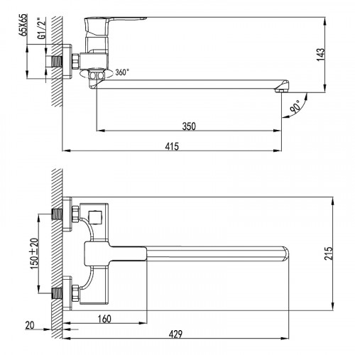 Смеситель для ванны Lemark Basis LM3617C универсальный Хром латунь на стену