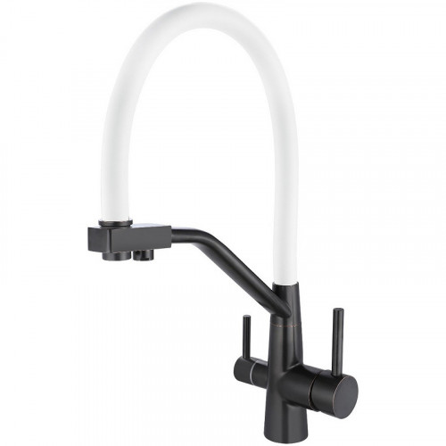 Смеситель для кухни Viko V-5864 Черный матовый Белый латунь