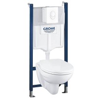 Комплект унитаза с инсталляцией Grohe Solido 39117000 с сиденьем Микролифт и клавишей смыва фаянс подвесной