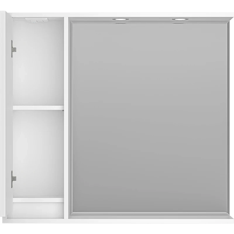 Зеркало со шкафом Brevita Balaton 90 L BAL-04090-01-Л с подсветкой Белое матовое МДФ / ЛДСП, стекло